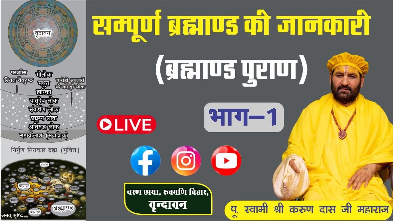 LIVE :सम्पूर्ण ब्रह्माण्ड की जानकारी (ब्रह्माण्ड पुराण ) / Day-1 / 01-07-2024 / Swami Karun Dass Ji