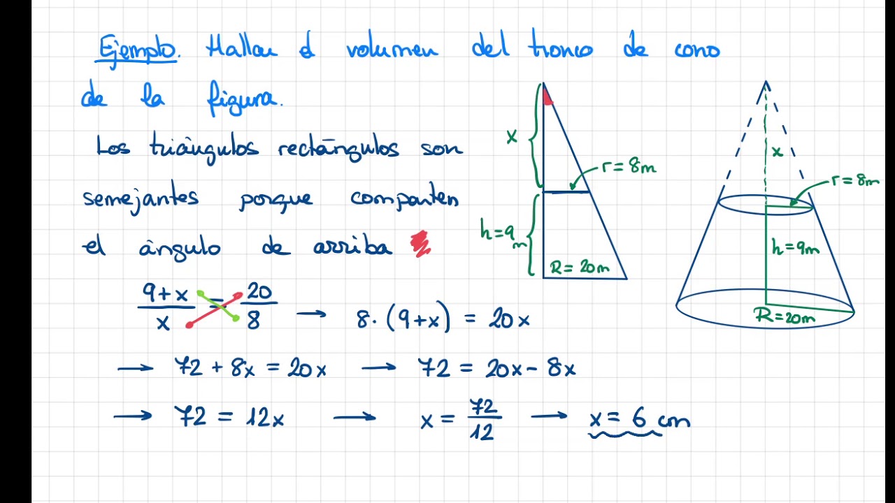 Aplicaciones de semejanza de triángulos: volumen de un tronco de cono - 4º ESO Académicas