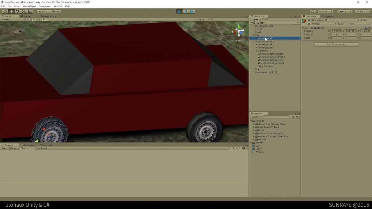 Unity3D Tuto FR : Simuler une Voiture - EP2.1 lier les roues au WheelCollider