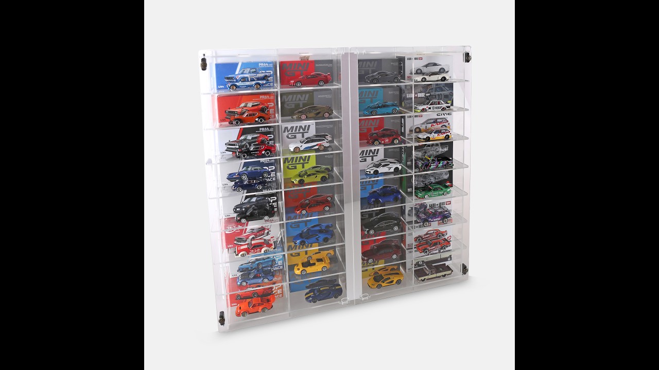 Luxury Acrylic Display Case with Center Mirror for 1:64 Boxed Kaido House, Pop Race & Mini GT SetUp