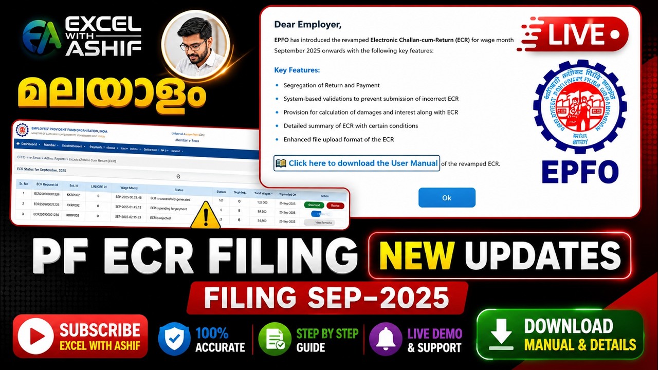 New ECR Filing process in EPFO | ecr file generation error facing ecr Revamped sep 2025 Malayalam 