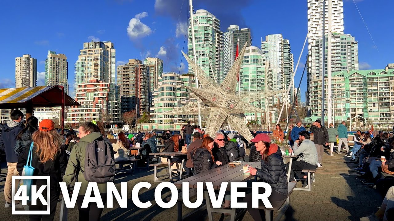 【4K】Vancouver Weekend Walk - Granville Island, Public Market, Sea Village (Binaural City Sounds)