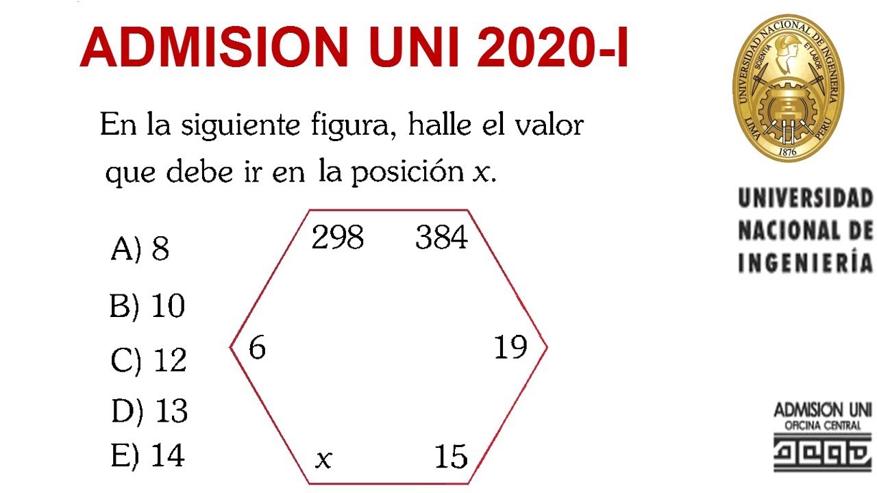 EXAMEN UNI 2020-1 ADMISIÓN UNIVERSIDAD DE INGENIERÍA RAZONAMIENTO MATEMÁTICO SOLUCIONARIO 2020 I