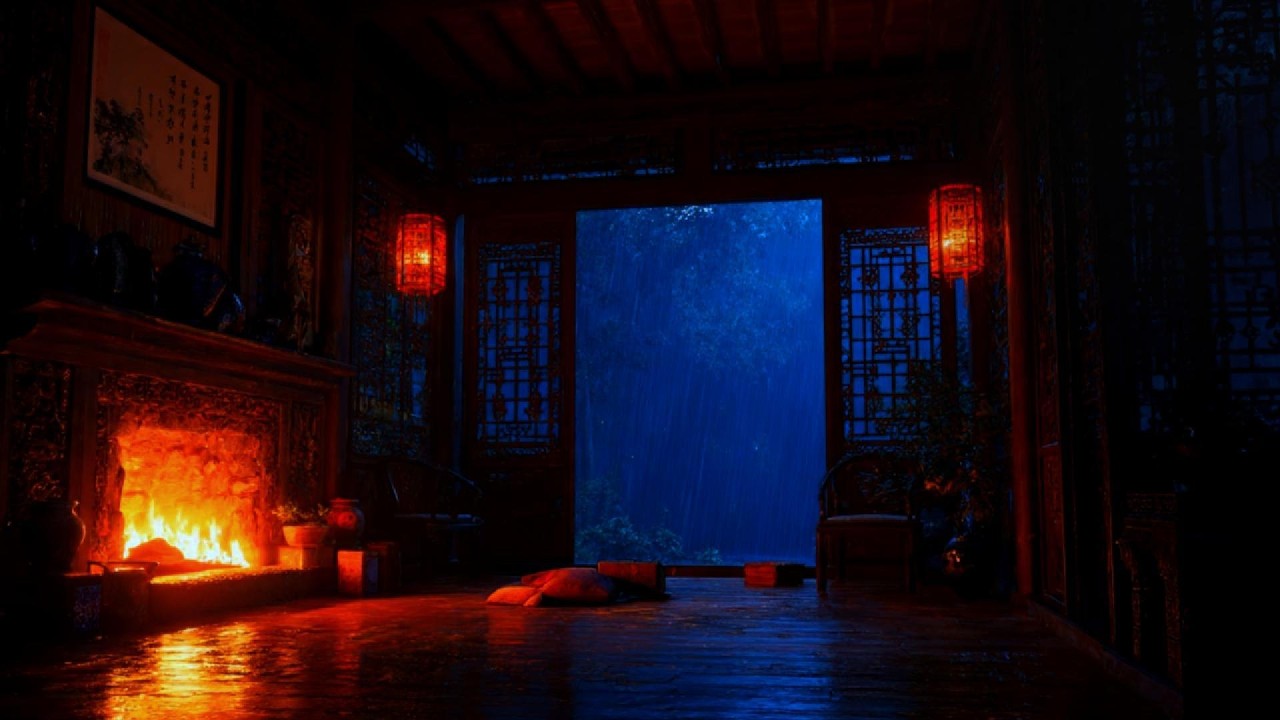 Cozy Rainy Night Cabin & Fireplace Rain Sounds for Deep Sleep 🌧️🔥 8 Hours Calm Thunder Ambience