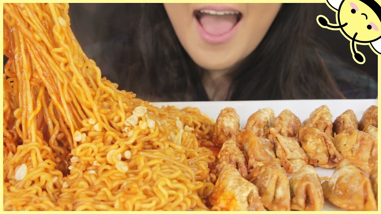 ASMR SPICY FIRE CHEWY NOODLES + SPICY FIRE DUMPLINGS l Eating Sounds l No Talking