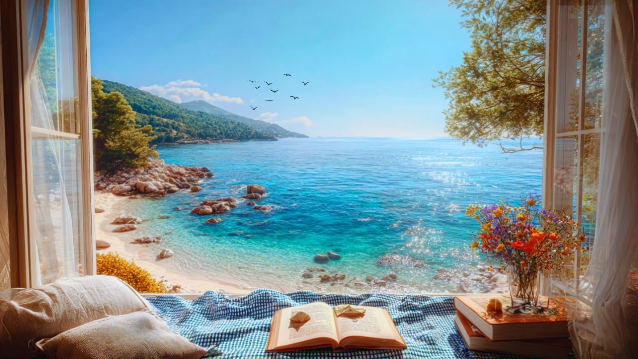 Beautiful Relaxing Guitar Music with Calm Daytime Ocean Waves | Focus, Stress Relief & Relaxation