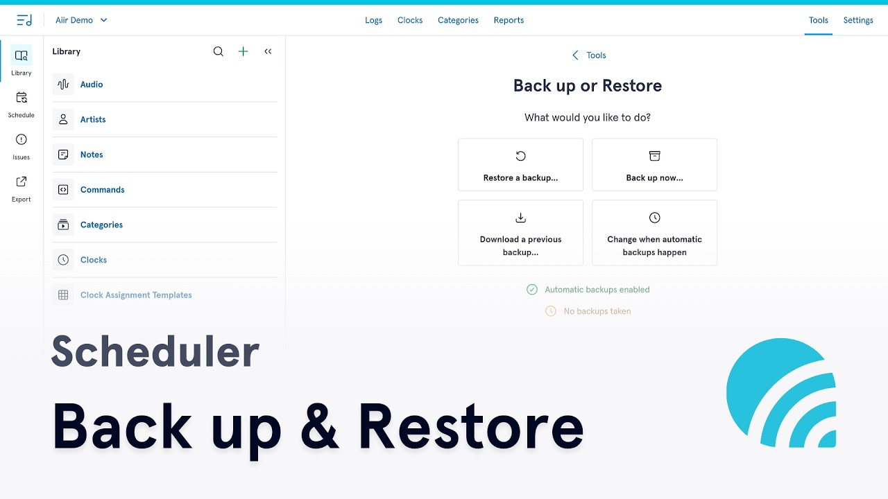 Aiir Scheduler | Backup & Restore