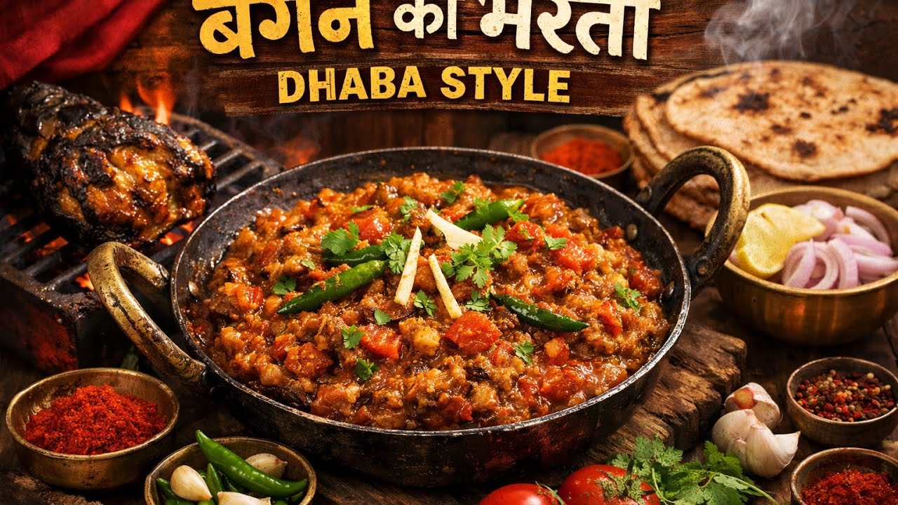 🔥 गैस पर भुना हुआ स्वादिष्ट बैगन का भर्ता | Dhaba Style Baingan Bharta रेसिपी😋😋