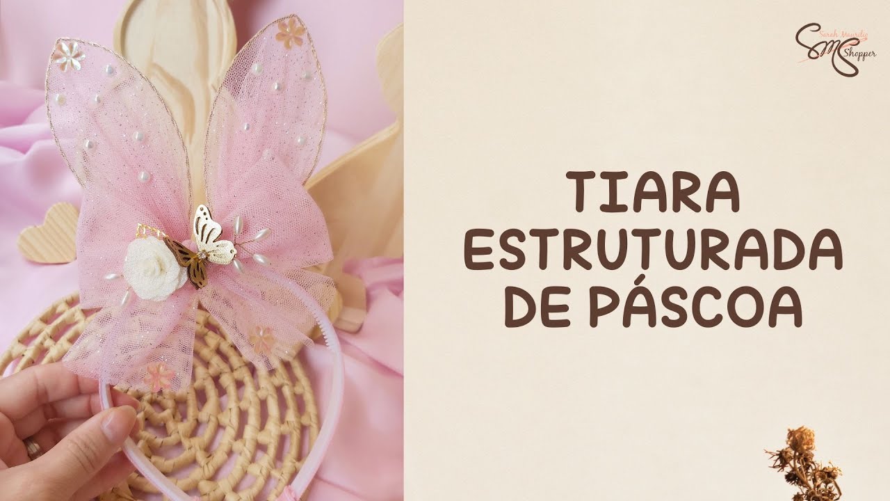 Tiara estruturada de páscoa com laço de tule