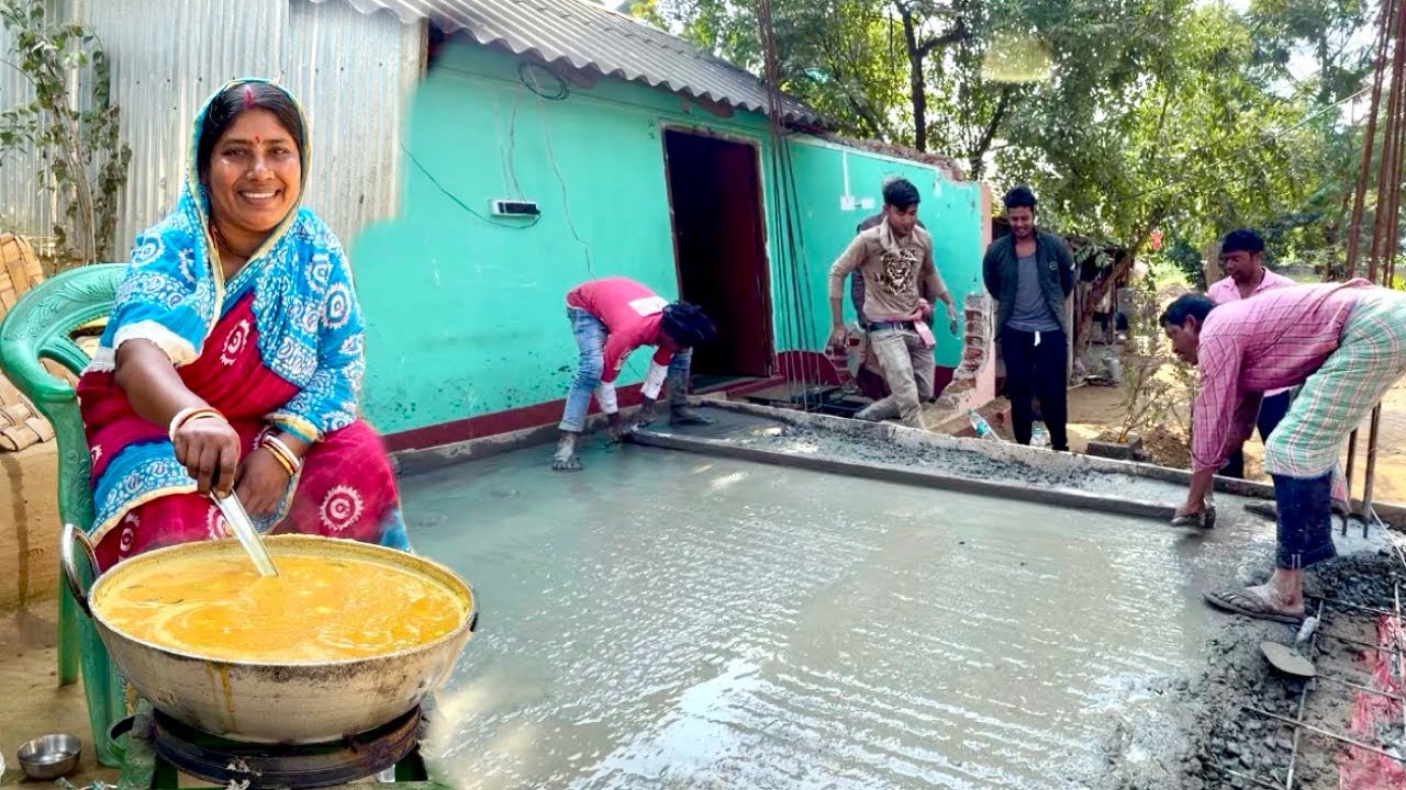 ঘরের মেঝে ঢালাই কমপ্লিট, মিস্ত্রিদের আবদারে মায়ের হাতের ঘুগনি বাড়ির মতো করে রান্না। #villagelife