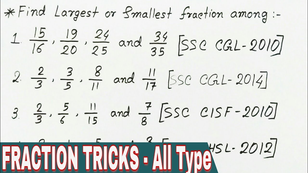 Smallest and Largest Fraction Tricks in Hindi | All Type