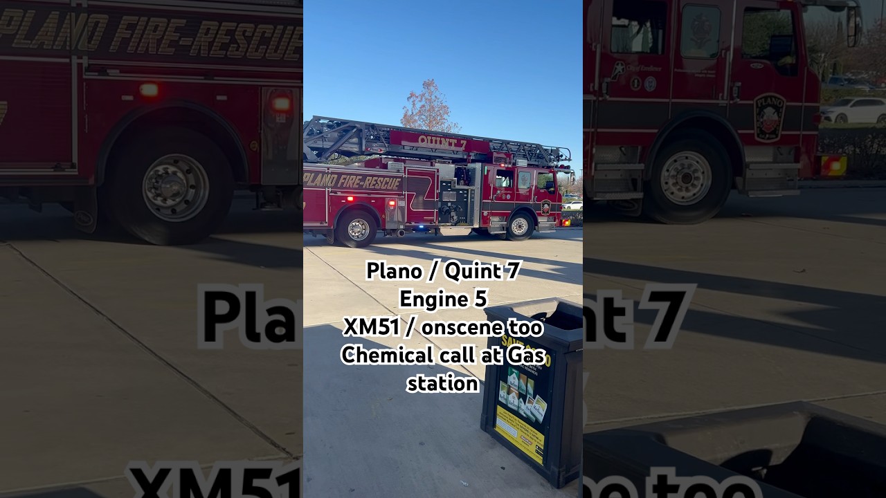 Plano / Quint 7 Engine 5 & XM51 on scene too Chemical call at gas station #onscene #fireengine