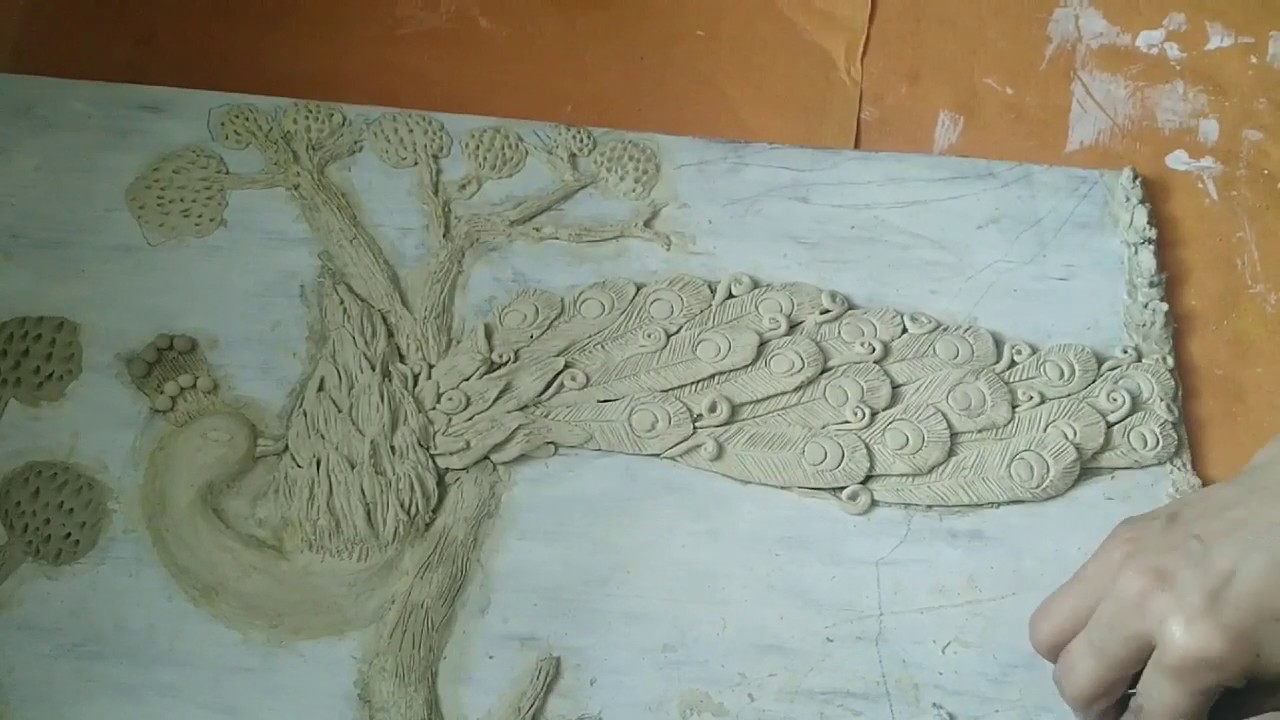3D Clay painting /wall decor / 3D clay peacock/mural clay art-  Part 1