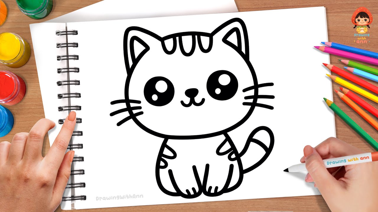 Рисуем милого кавайного кота #легкийрисунок #рисунокдлядетей #милыйкот #рисунок #раскраска