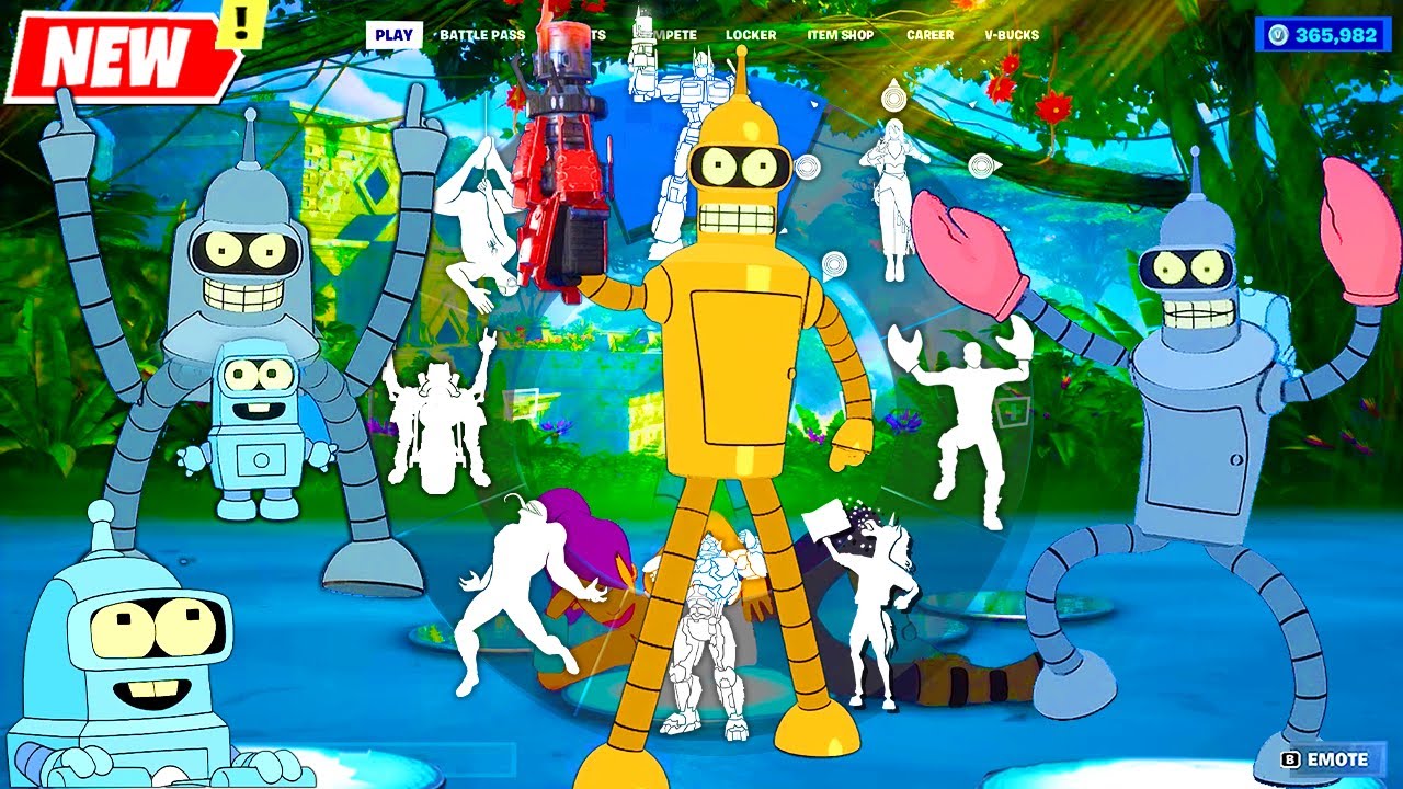 Bender Rodrigez Futurama x Fortnite doing all Funny and Glitched Built-In Emotes #futurama