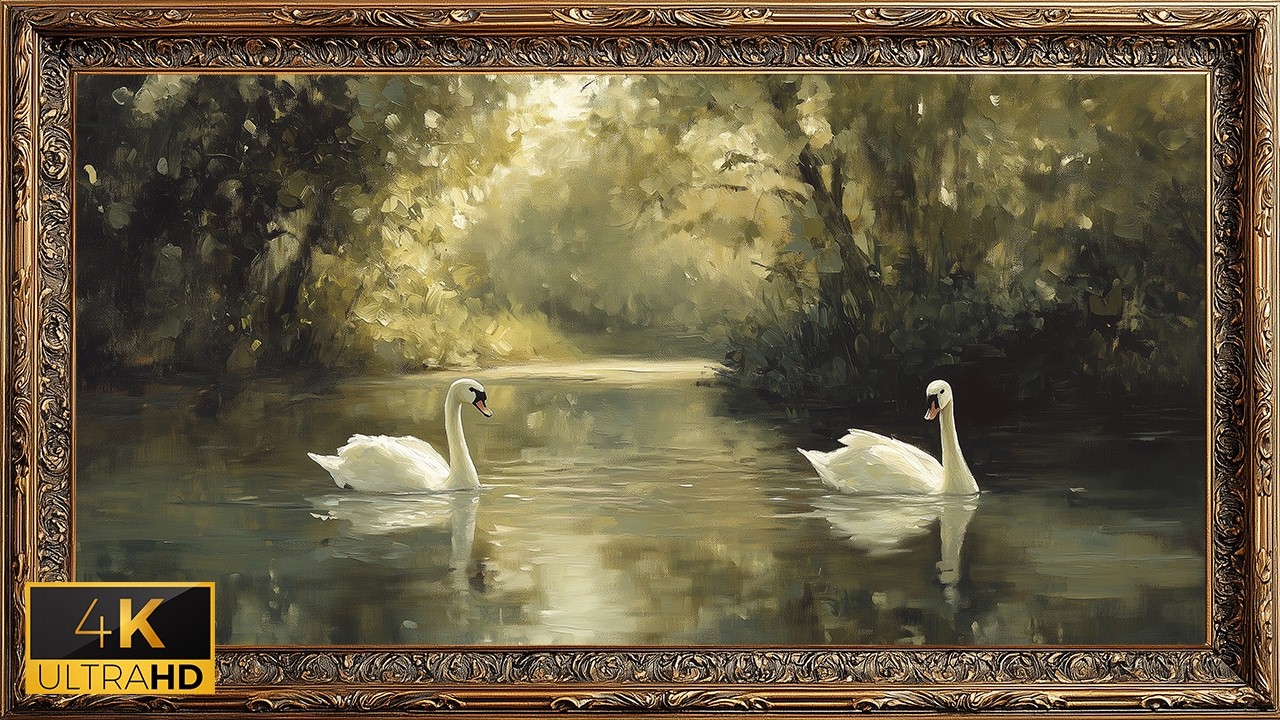 Swan Pond Screensaver | 2 Hour 4K Summer Nature Art Display Frame TV Ambient Forest Water Painting
