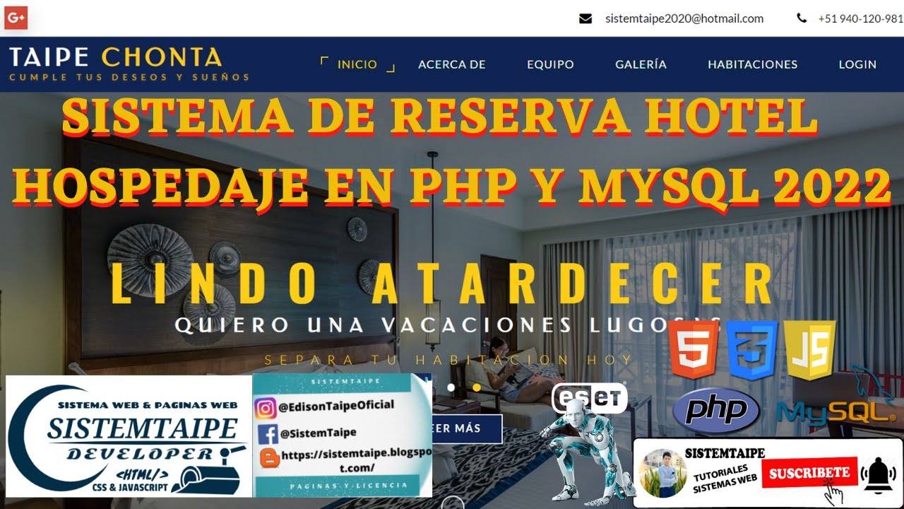 SISTEMA WEB DE RESERVA HOTEL - HOSPEDAJE EN PHP Y MYSQL | 2022 GRATIS