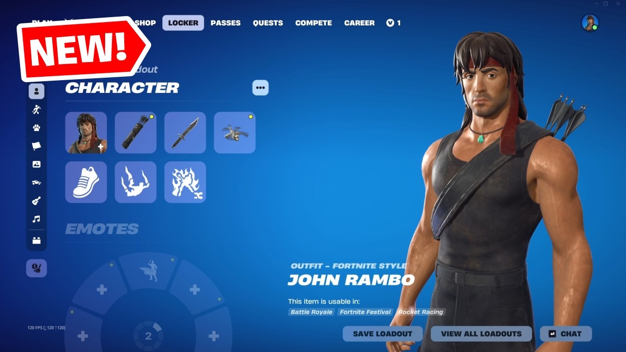 Fortnite NEW John Rambo Skins, Emote and all cosmetics showcase