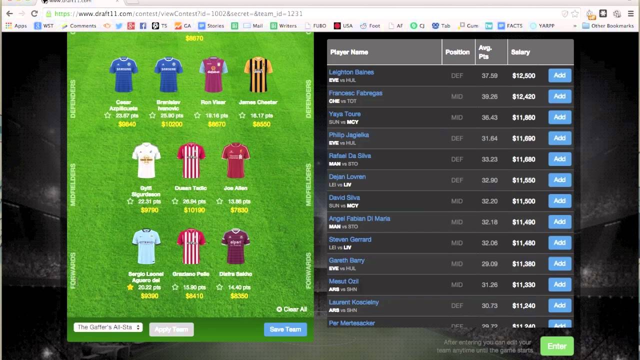 Draft11.com Demo: Daily Fantasy Soccer Game