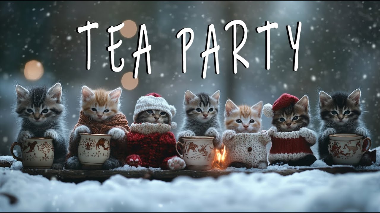 Уютное чаепитие котят на снегу❄️