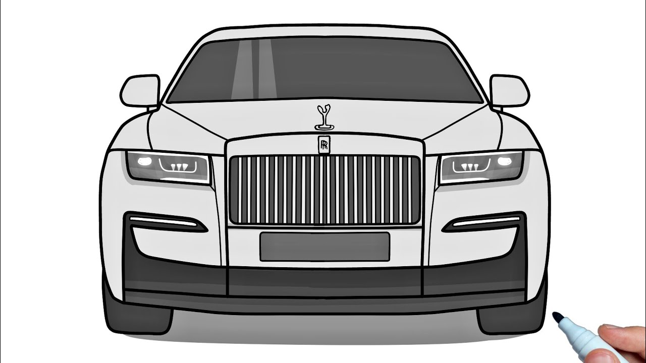 How to draw a Rolls Royce Ghost 2021 step by step (Front View)