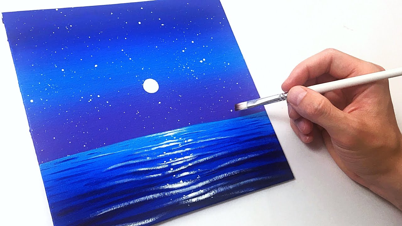 Seascape Night for Beginners | Acrylic Painting Tutorial Step by Step