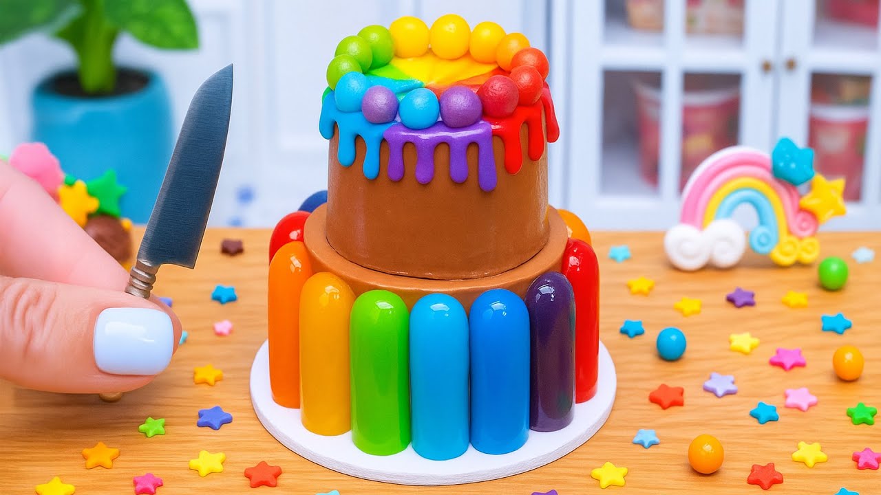 Miniature Chocolate Cake Decorating With Rainbow Jelly 🍫🌈 Best Of Mini Cakes Ideas