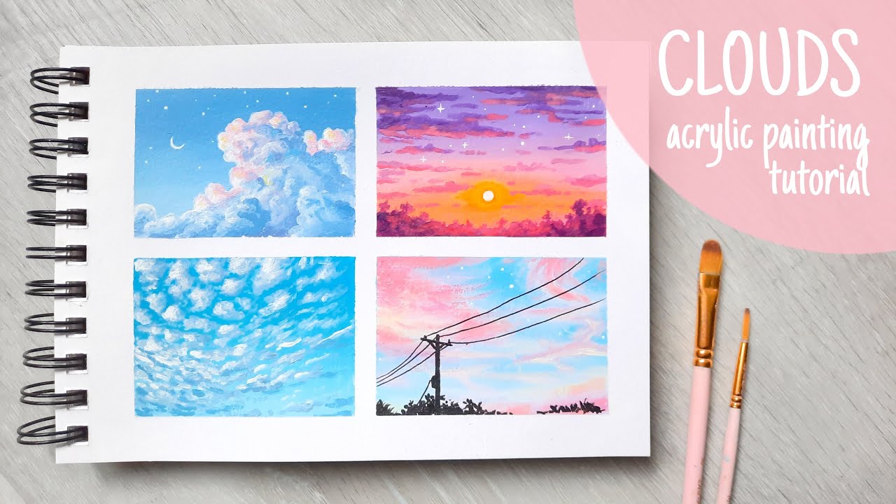 4 Mini Cloud Paintings ~ Acrylic Painting Tutorial (how to paint different clouds)