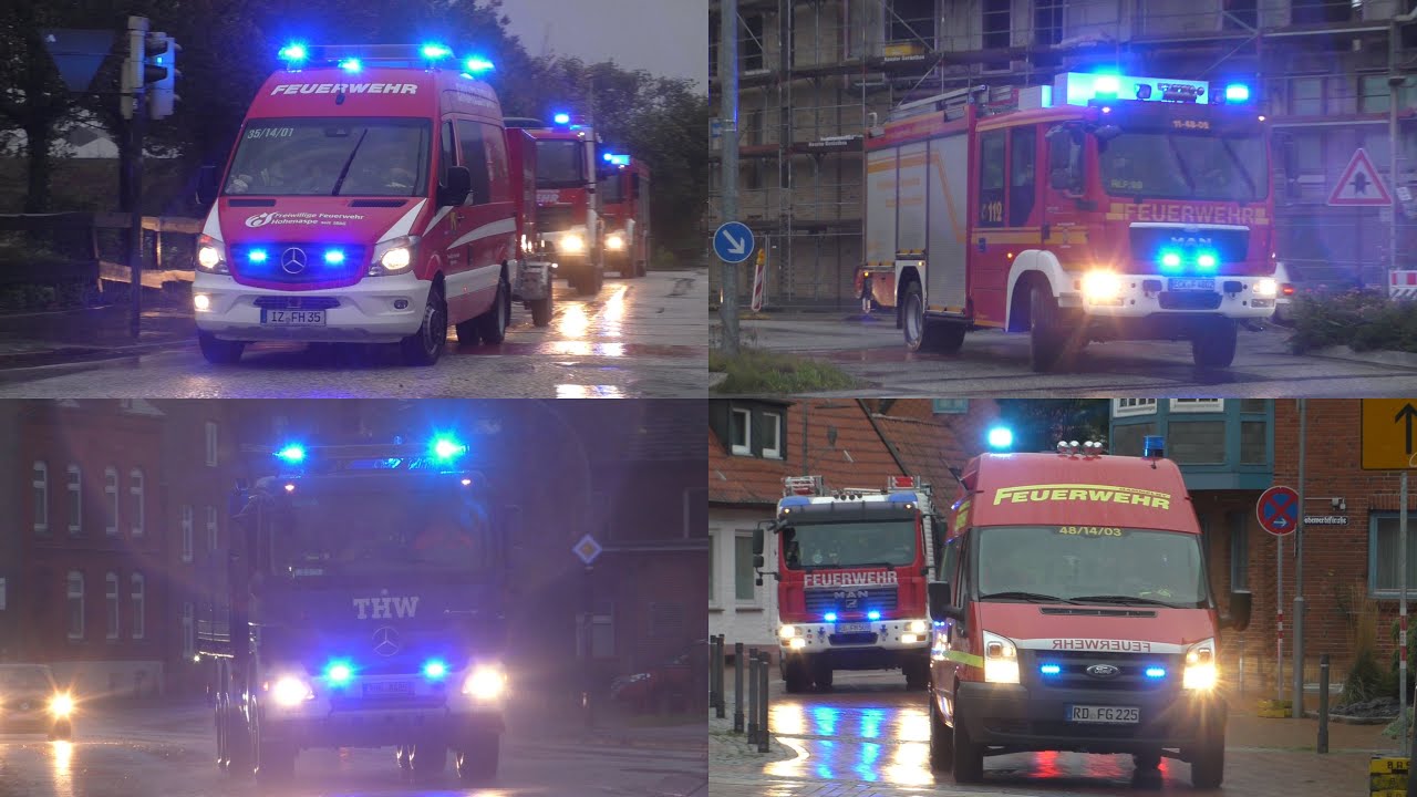 [Ausnahmezustand nach Unwetter] Einsatzfahrten Feuerwehr und THW Kreis Rendsburg-Eck und Steinburg