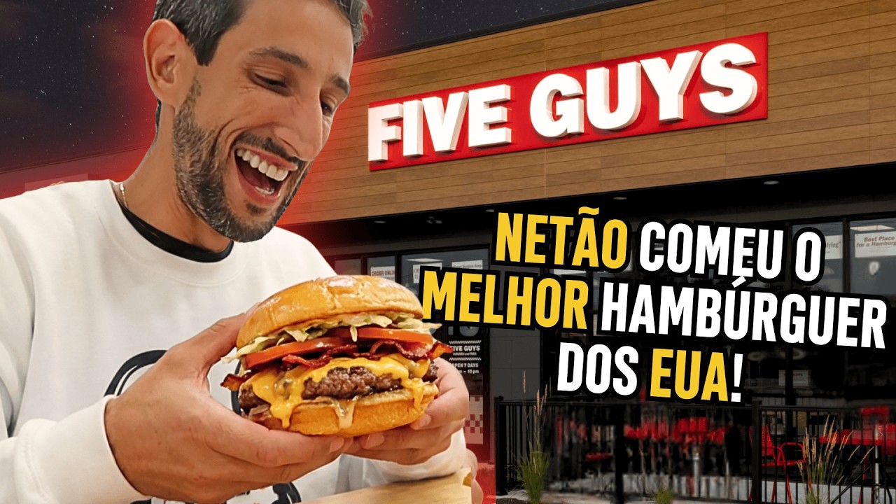 COMI O MELHOR HAMBÚRGUER DOS EUA - FIVE GUYS | Netão Bom Beef