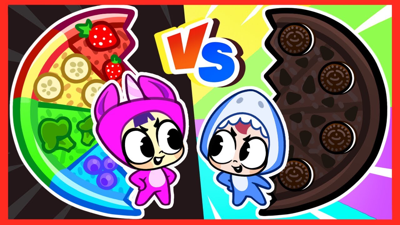 🍕🍩🍏 Black Chocolate Pizza vs Pink Fruit Pizza 💛🖤 Kids Challenge 😊