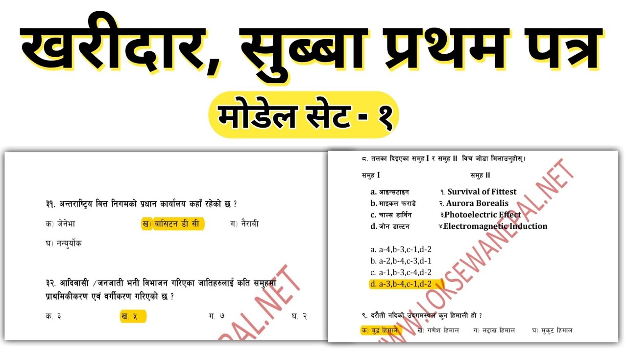 Kharidar Subba Model Question Set 1 | GK IQ SET | Kharidar Subba First Paper Model Question Set 1