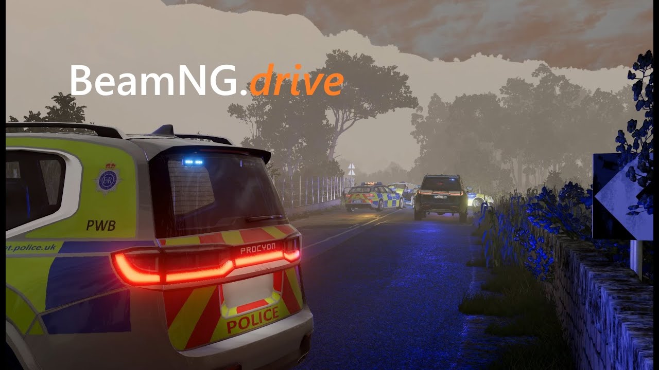 BeamNG.drive - Foggy High Speed British Police Chase + Crash Scene