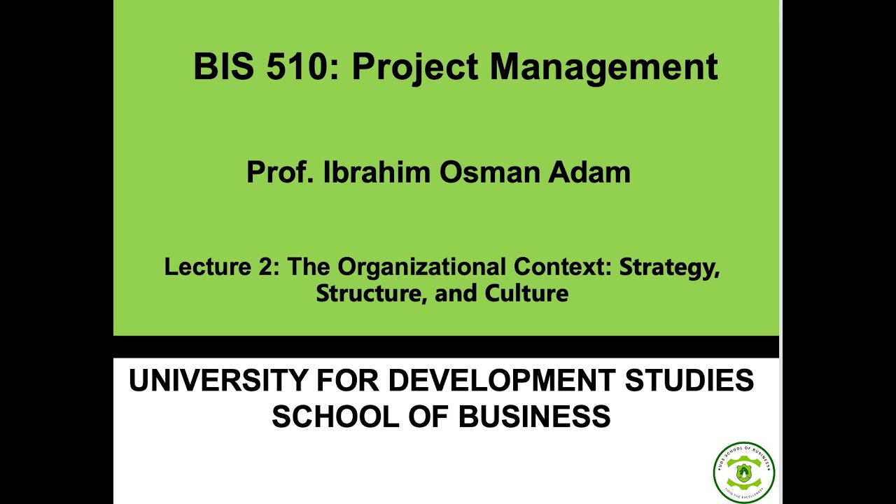 BIS 510 Lecture 2 The Organizational Context  Strategy, Structure, and Culture