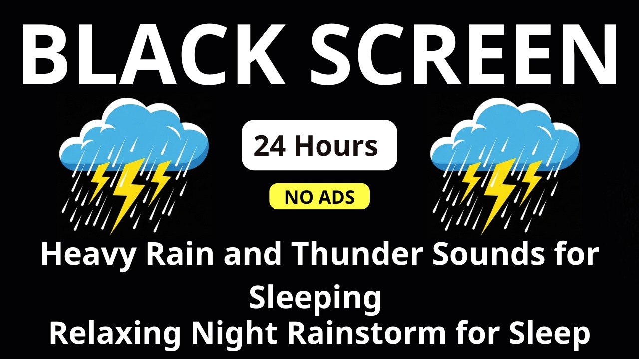 Heavy Rain and Thunder Sounds for Sleeping 💤 Black Screen 💧 Relaxing Night Rainstorm for Sleep