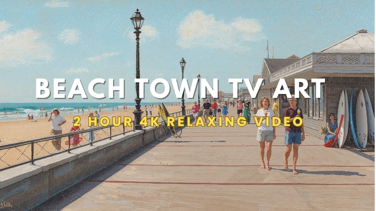 Beach Boardwalk Art for Your TV | 2 Hour 4K Relaxing Coastal Town Screensaver