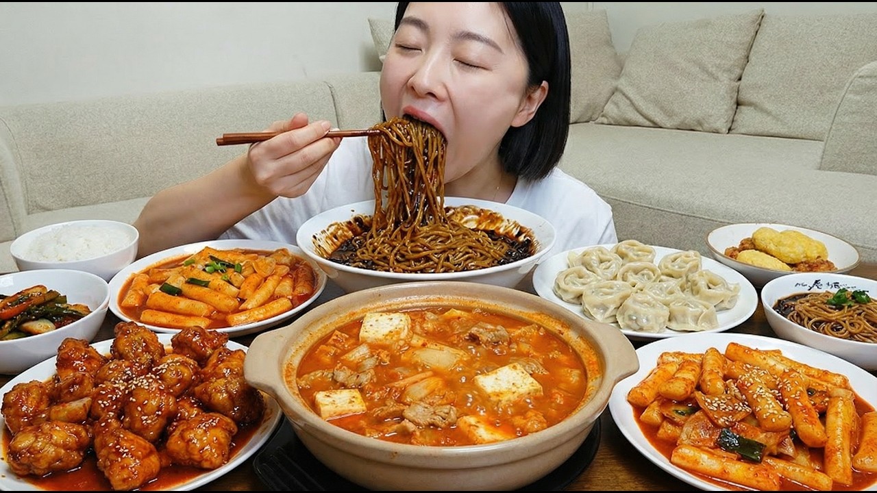 ASMR MUKBANG | Fried Chicken, Fire Noodles, Tteokbokki, Jajangmyeon, Kimchi ! eating recipe