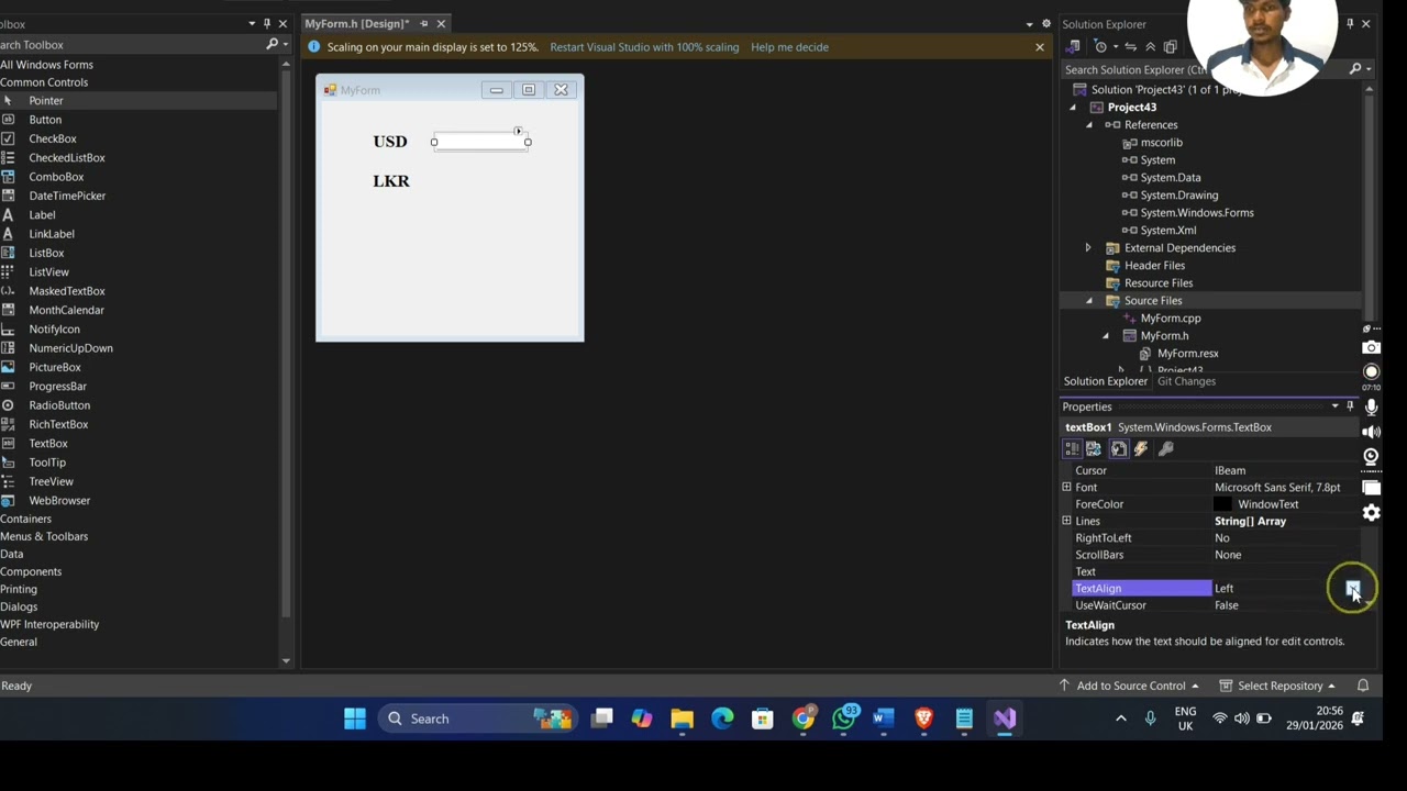 A video explaining the process of creating a form application  to convert USD to LKR C++
