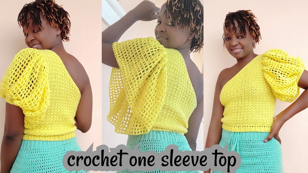 How to crochet a one sleeve top//mesh sleeve detail//loose or puffy. PART 2