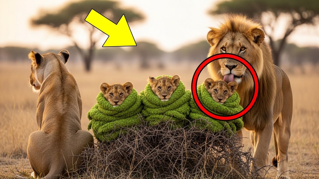 Leona dejó y ató a sus 3 pollitos de una hora de vida; después el león padre hizo algo inesperado...