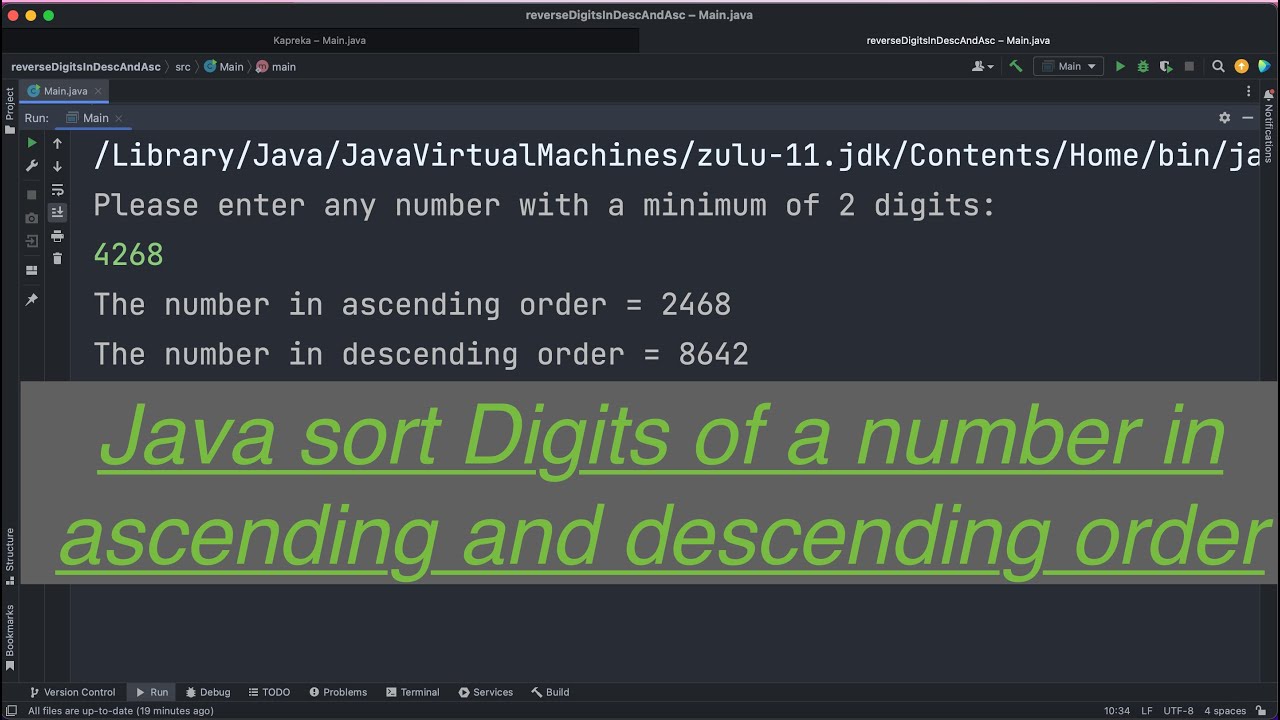 Java program to reverse and sort digits of a number in ascending and descending order.