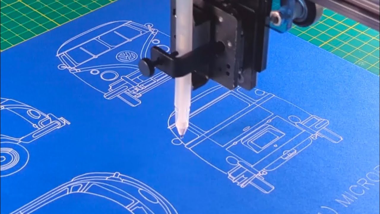 Pen Plotter ASMR | VW Microbus Blueprint Drawn Line by Line
