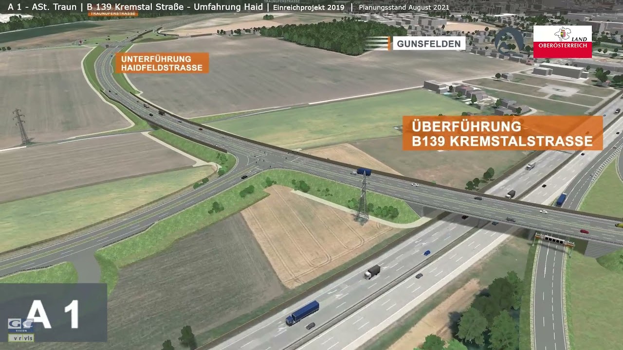 A 1 West Autobahn Anschlussstelle Traun Umfahrung Haid Visualisierung