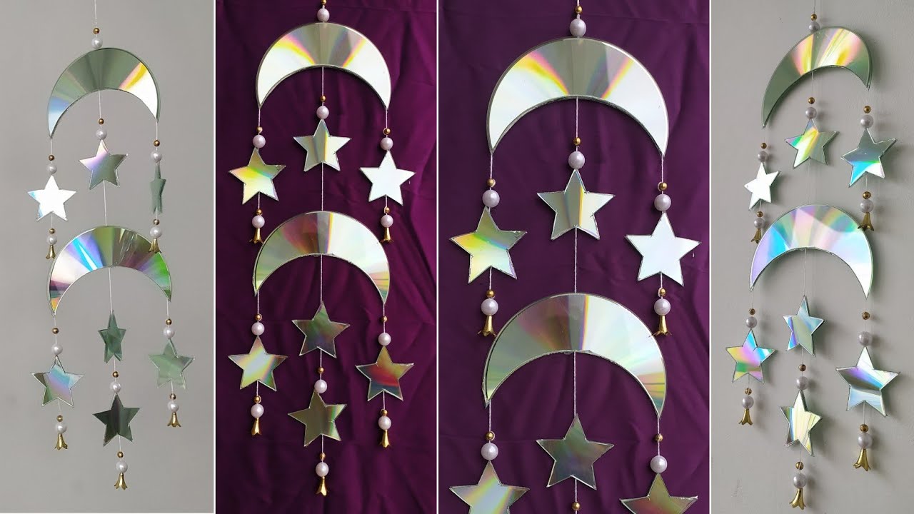 How to Make MOON🌙 And STAR⭐ Waste CD || Room Decor || Handmade Wall Hanging Decor Idea || Art Ideas