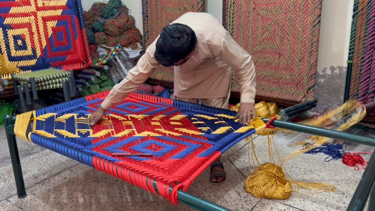 Rope Bed ! Rope bed weaving ! How to make cot rope Knitting ! Amazing Technique Of Weaving a Cot