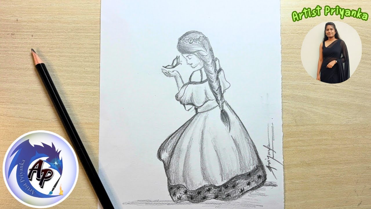 Girl with a Butterfly 🦋 | Girl Holding a Butterfly Drawing | Girl with Long Braid Pencil Sketch Art