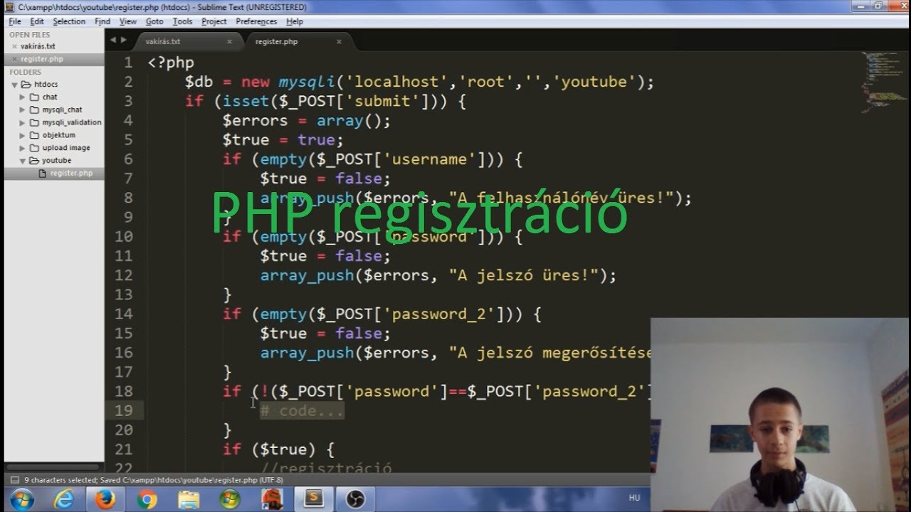 PHP #1 Regisztráció, Bejelentkezés