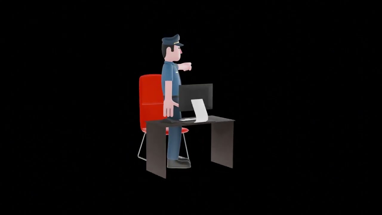3D Cartoon Police Officer Turntable | Pointing at Desk Scene
