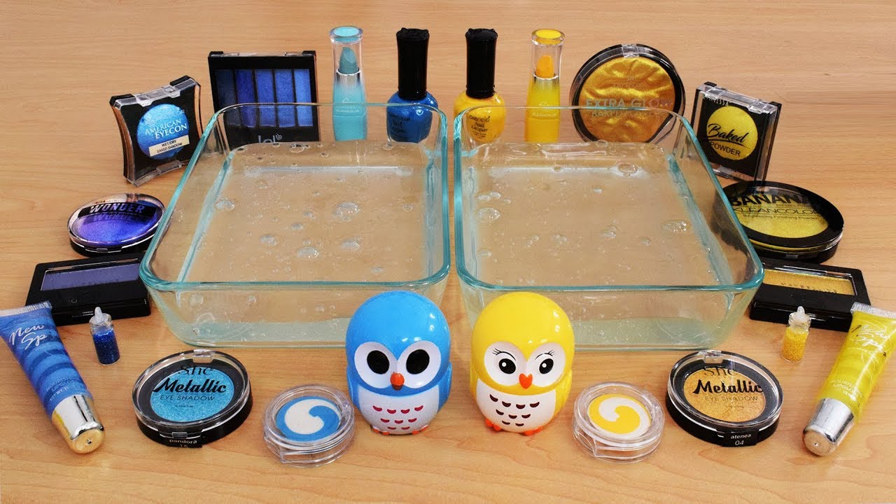 Mixing Makeup Eyeshadow Into Slime ! Blue vs Yellow Special Series ! Satisfying Slime Video