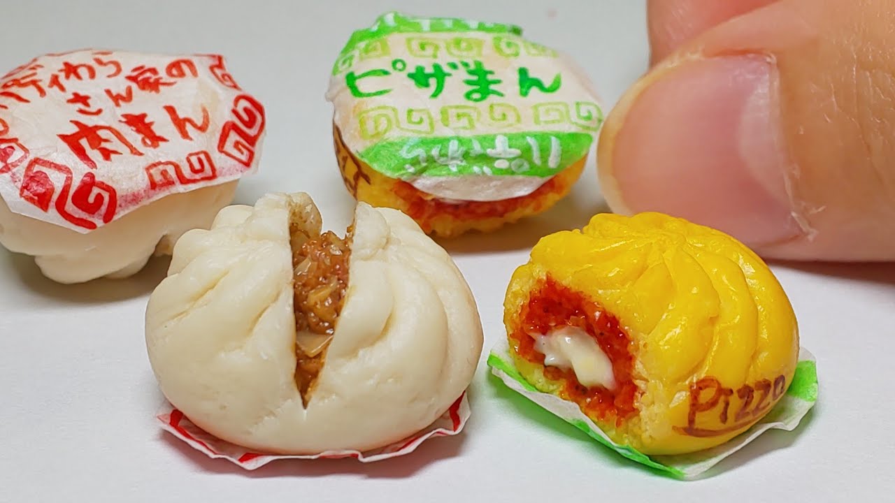 【粘土】熱々肉まんととろ～りピザまん作ってみたよ/Pork buna and steamed pizza bun made from clay,【ミニチュアフード】
